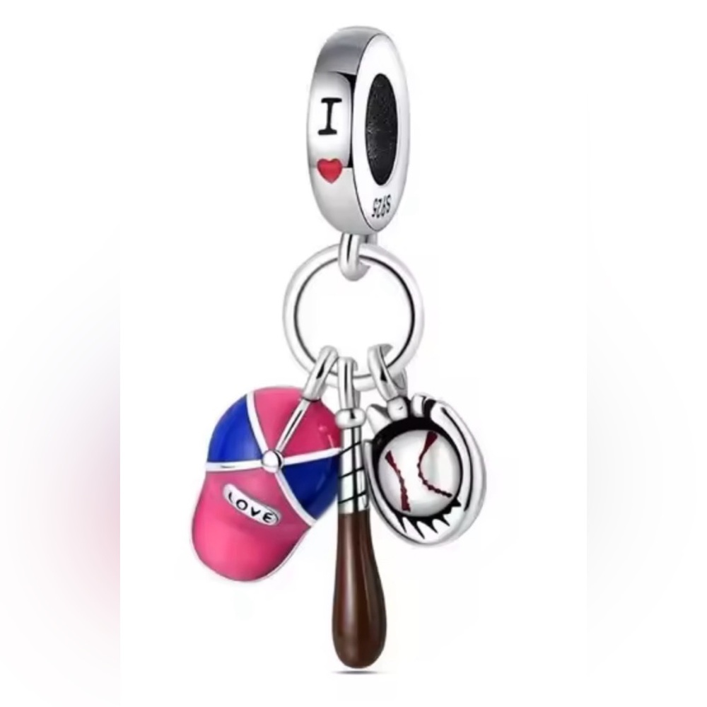 Silver & Pink Softball Dangle Charm